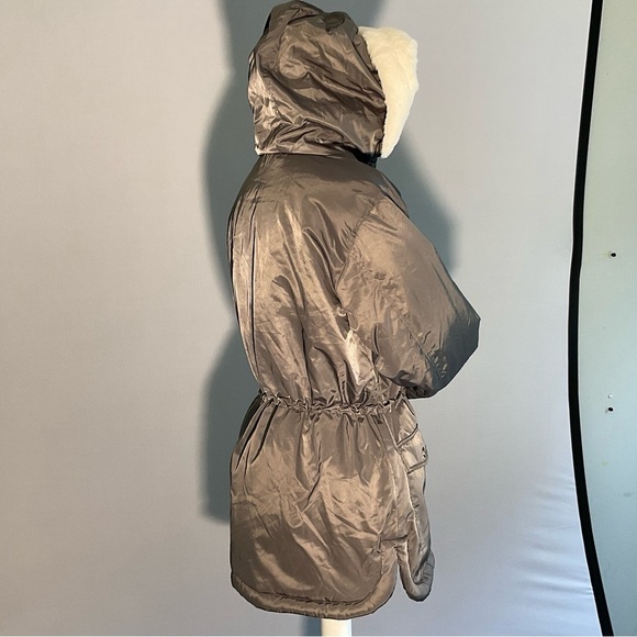 Riley & James Lg Slate Gray, Water Proof Puffer Jacket, White Faux Fur Lining - Picture 13 of 16